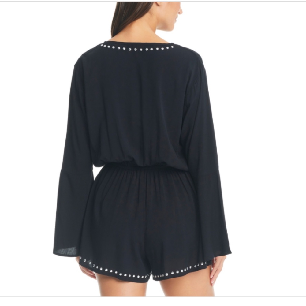 NWT Bar Iii Women's Tell Me About It Stud Cover-up Romper,Black/silver - Picture 2 of 2
